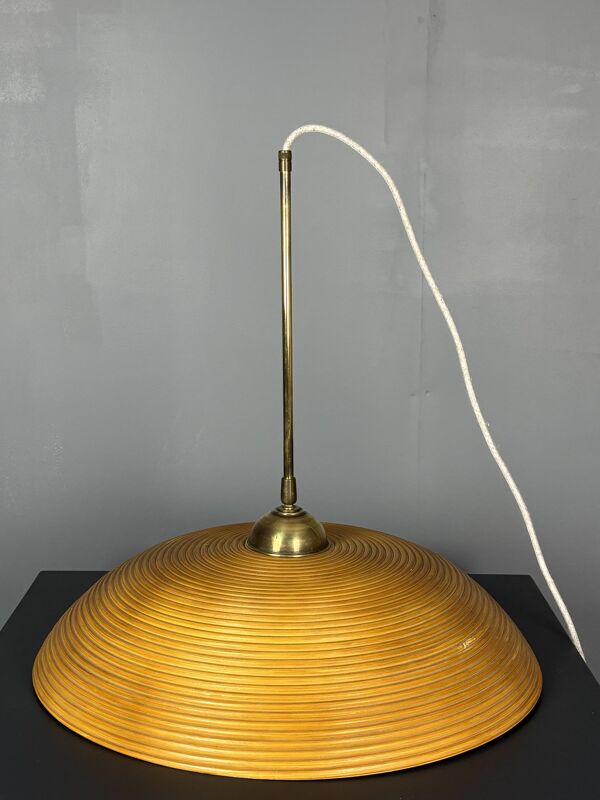 Ensemble de 3 suspensions en rotin bambou en forme de crayon, Italie années 1970
