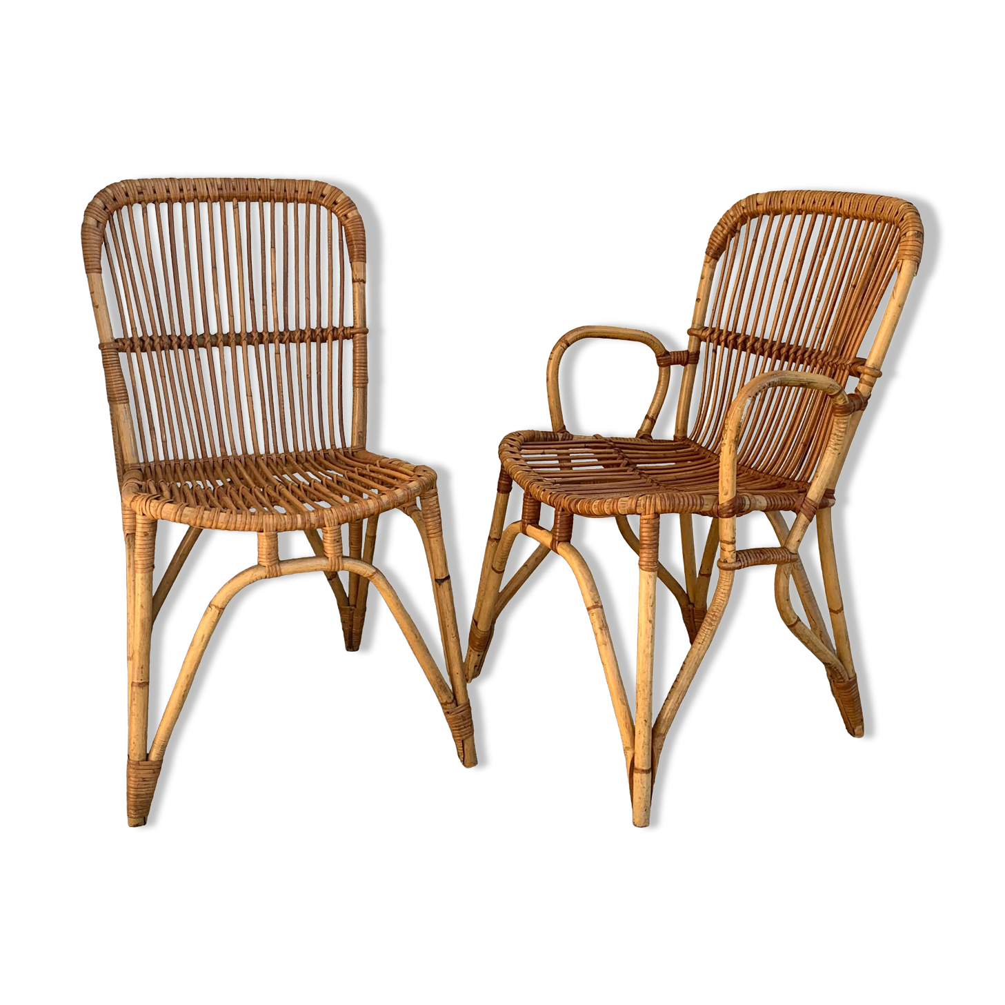 Chair and armchair in vintage rattan 1950