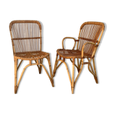 Chair and armchair in vintage rattan 1950
