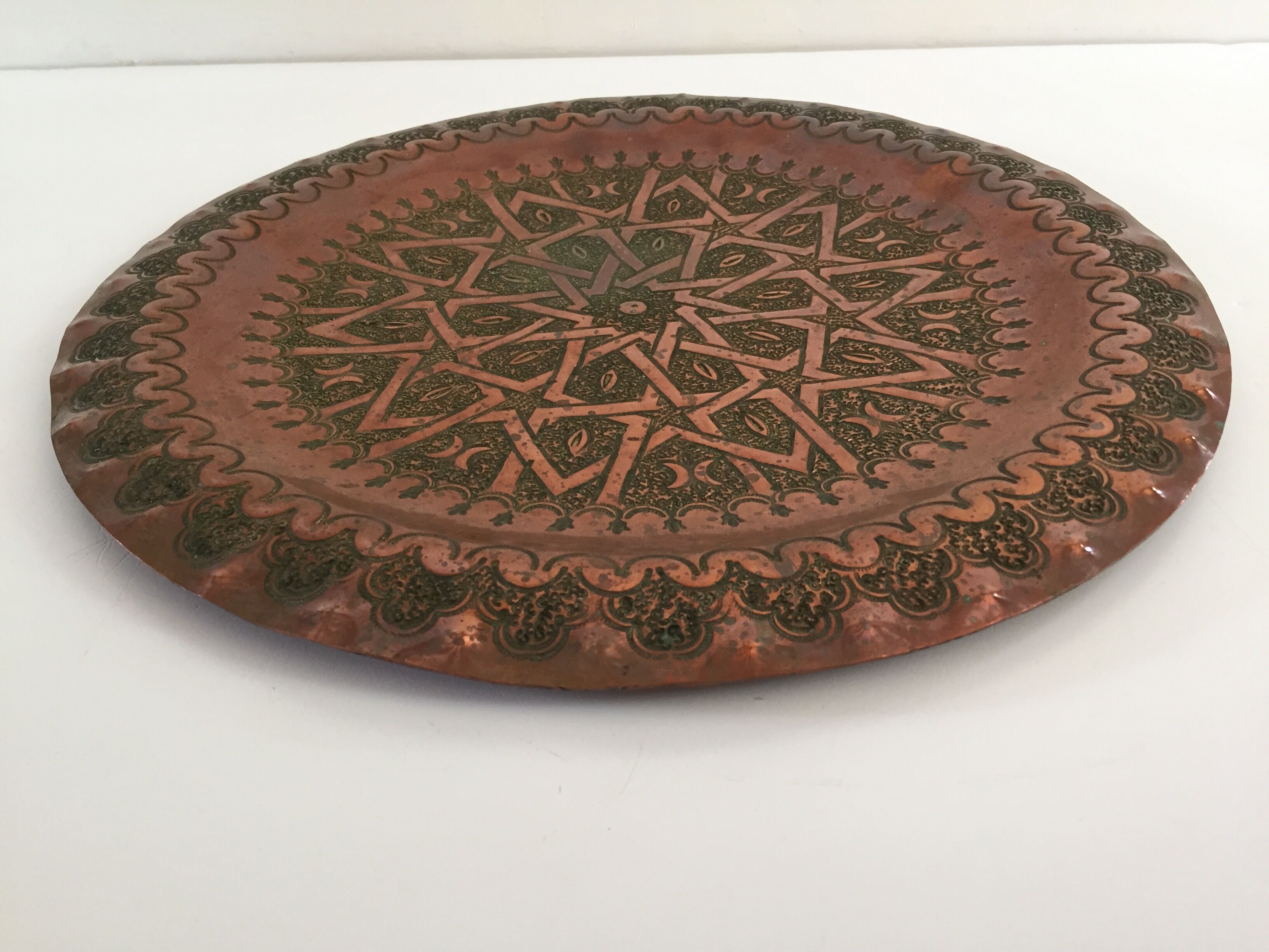 Artisanal oriental copper tray