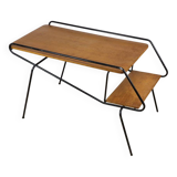 Vintage side coffee table in black lacquered metal and oak, 1950