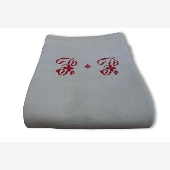 Sheet in thick linen, monogrammed red PP