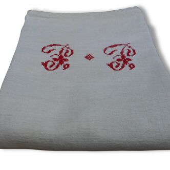 Sheet in thick linen, monogrammed red PP