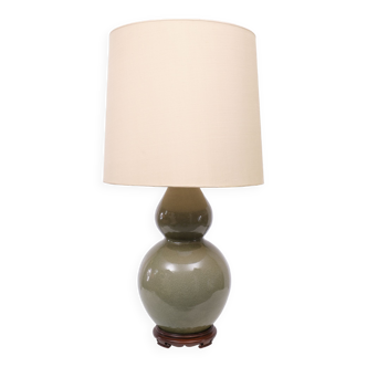 Large Crackled Celadon Porcelain Table Lamp 1950s