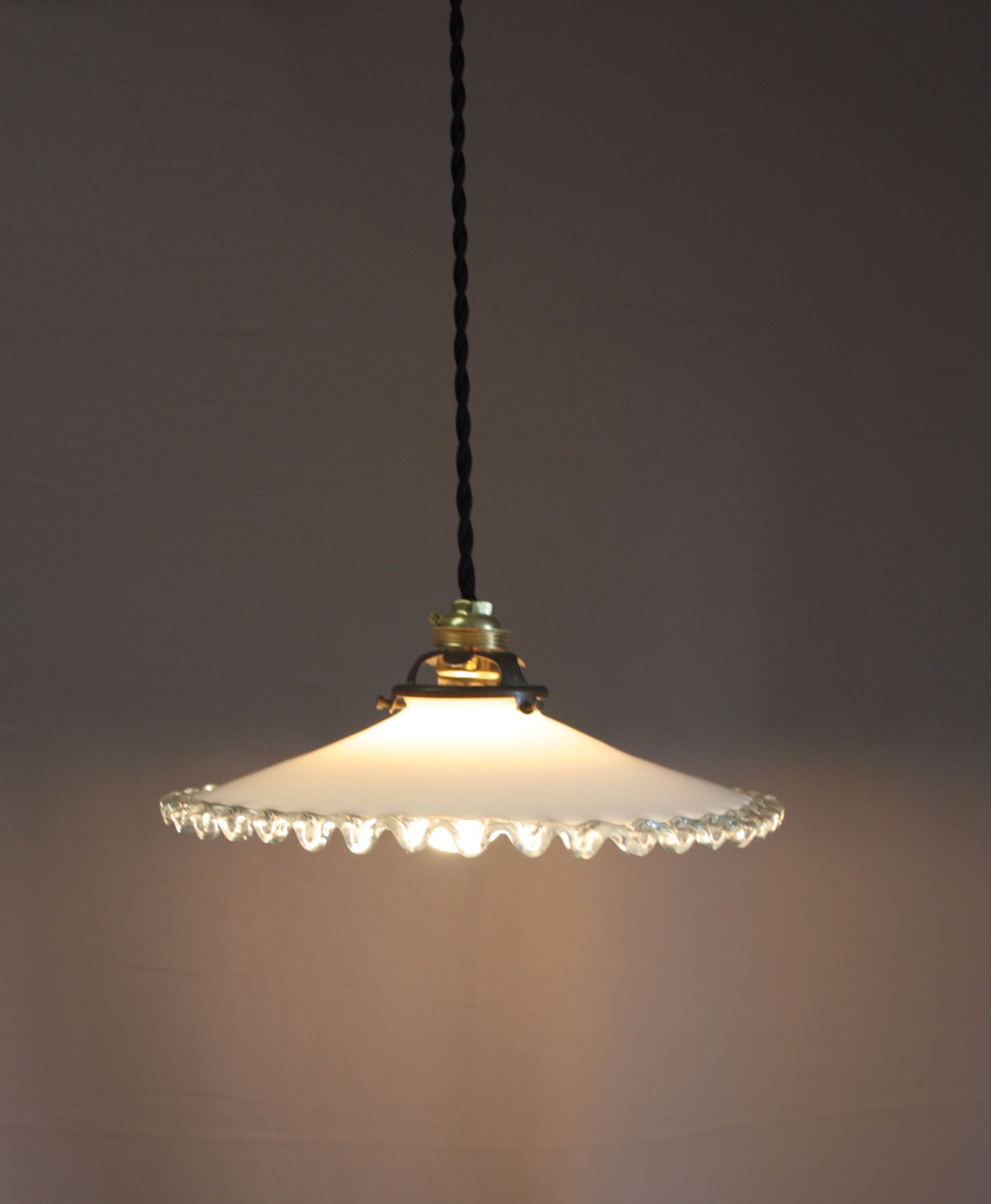 Hanging lamp  in white opaline and transparent border