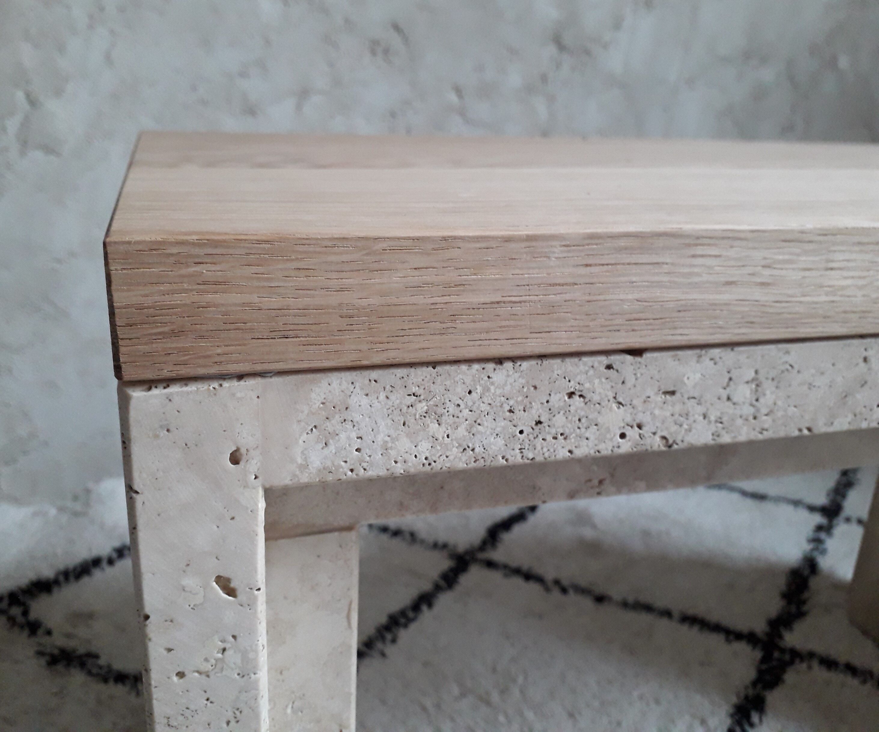 Oak and travertine coffee table