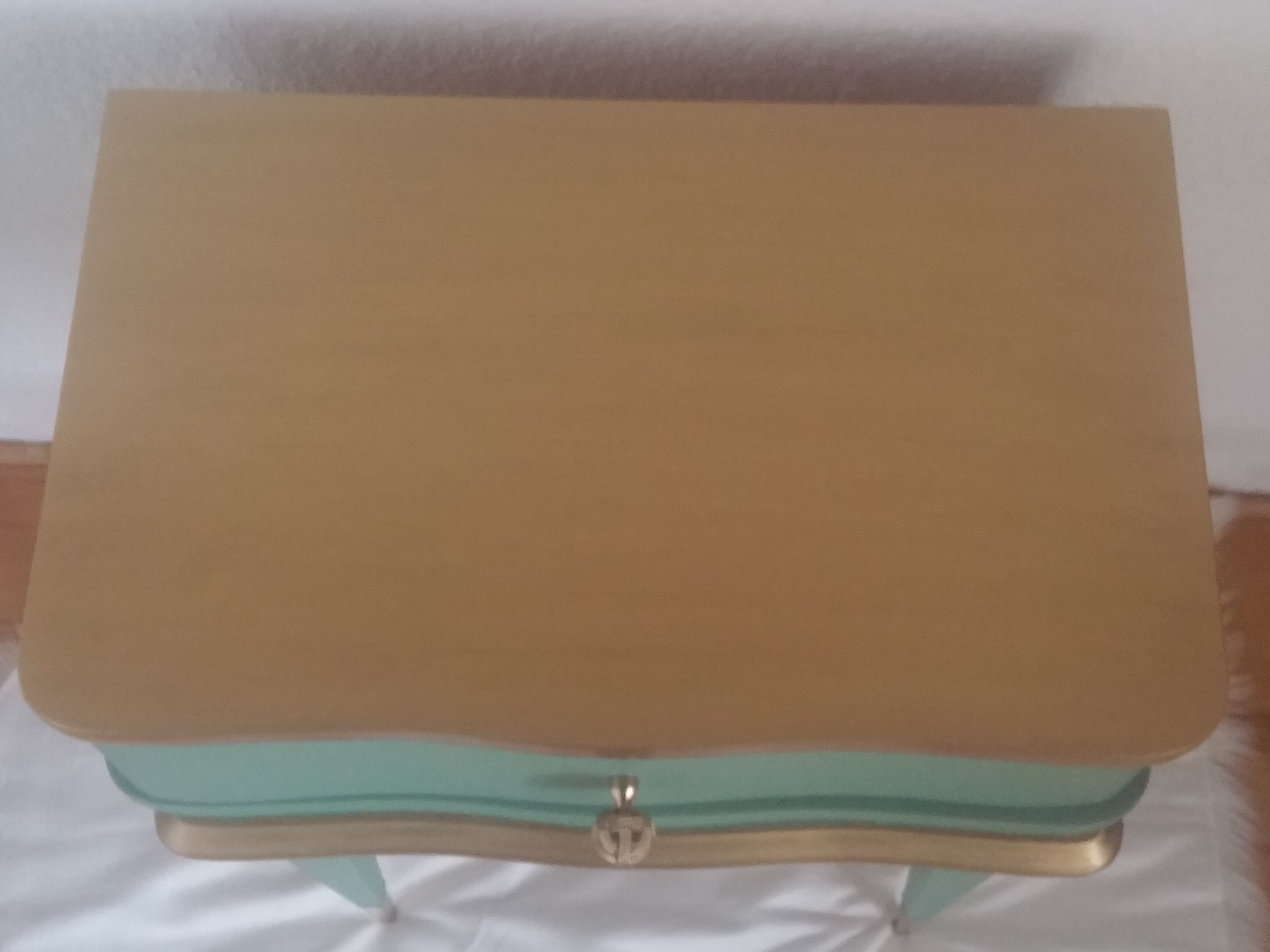 Mint green and gold vintage nightstand
