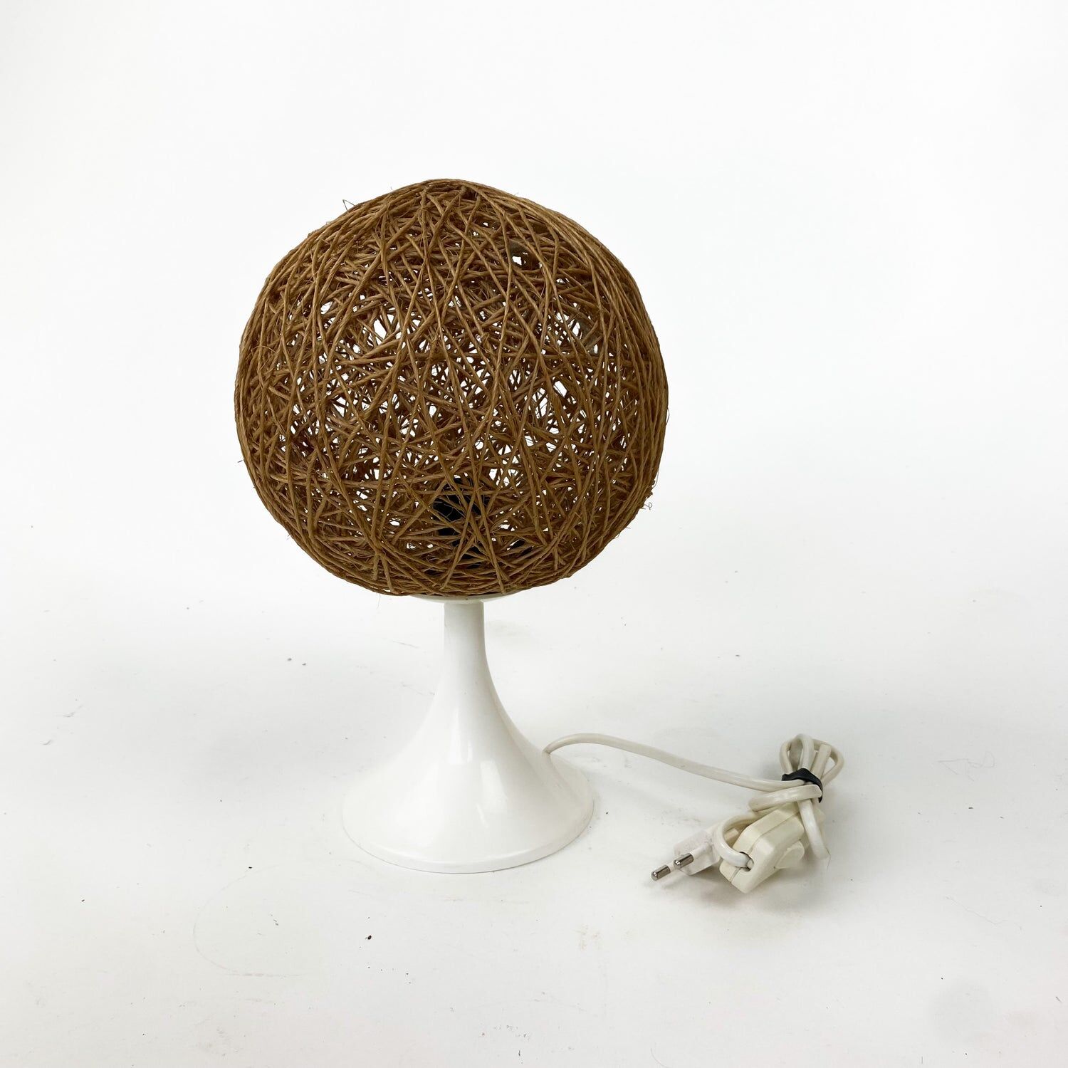 Space-age table lamp with bamboo sphere