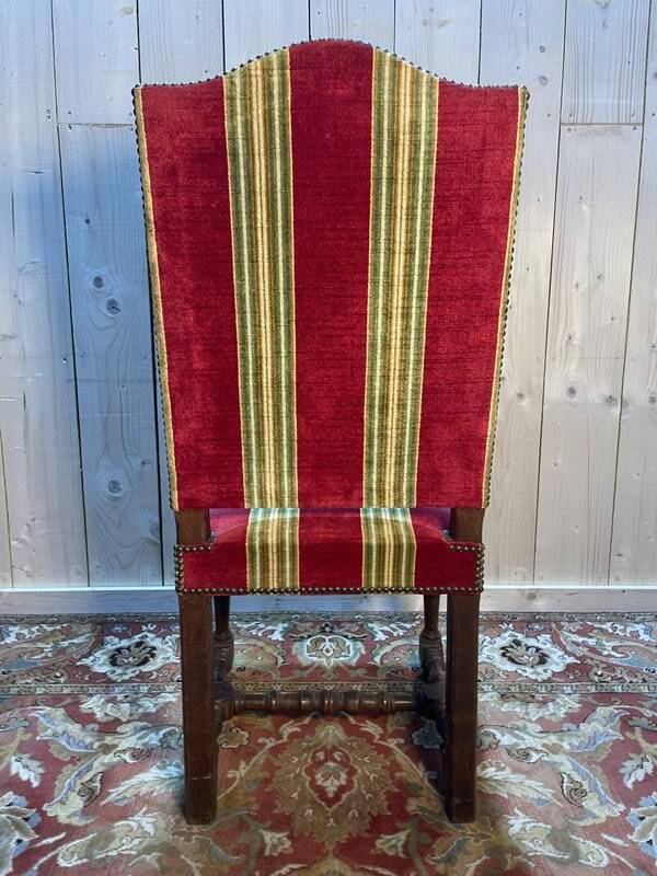 Suite de 6 chaises de style Louis XIII velours rayé