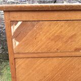 Vintage chest of drawers with compass feet oak-plated façade to restore or repaint.