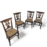 4 x elm dining chair with a carved back frame in a rosette / France / 1890-1900
