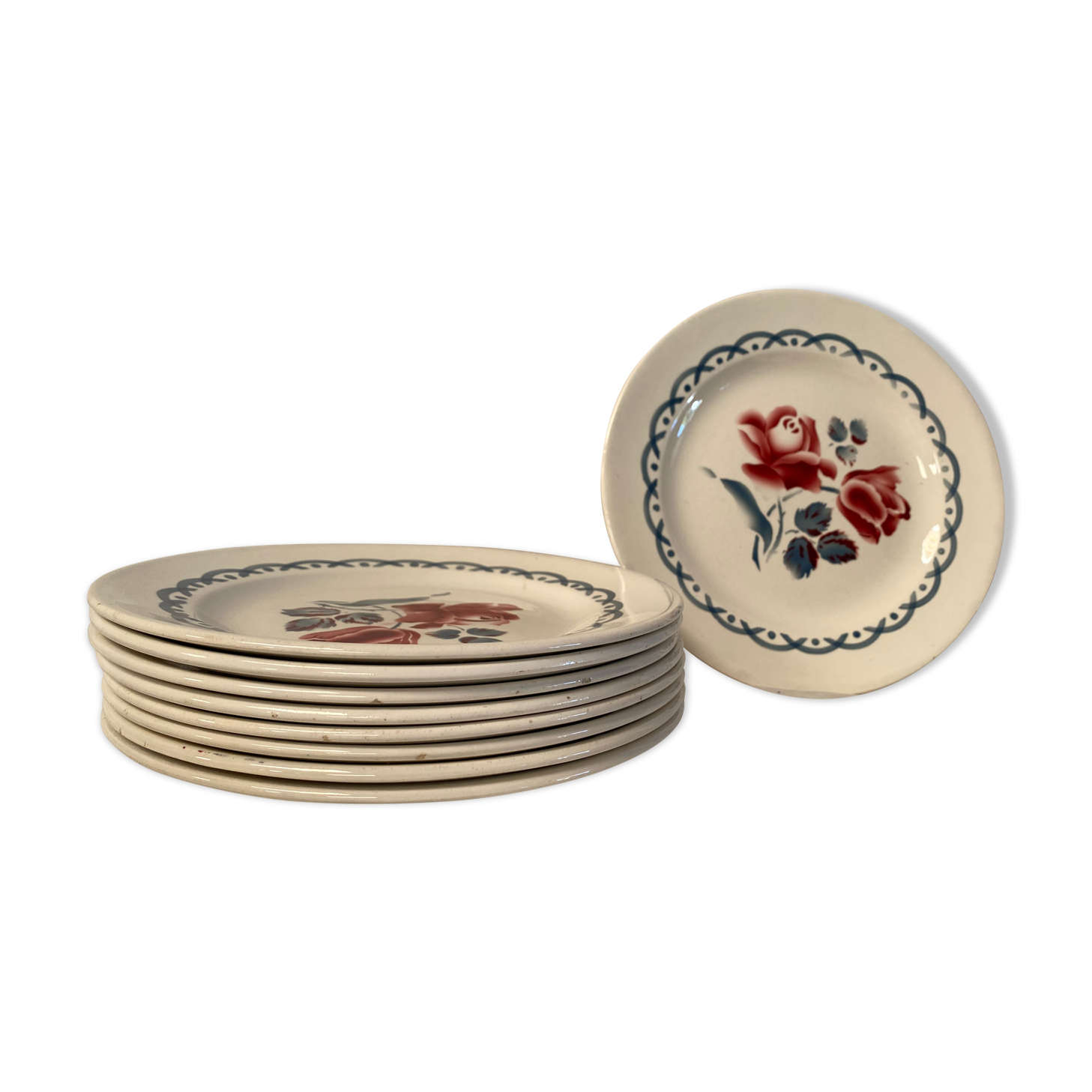 Set of 8 flat plates Digoin Sarreguemines Cannes