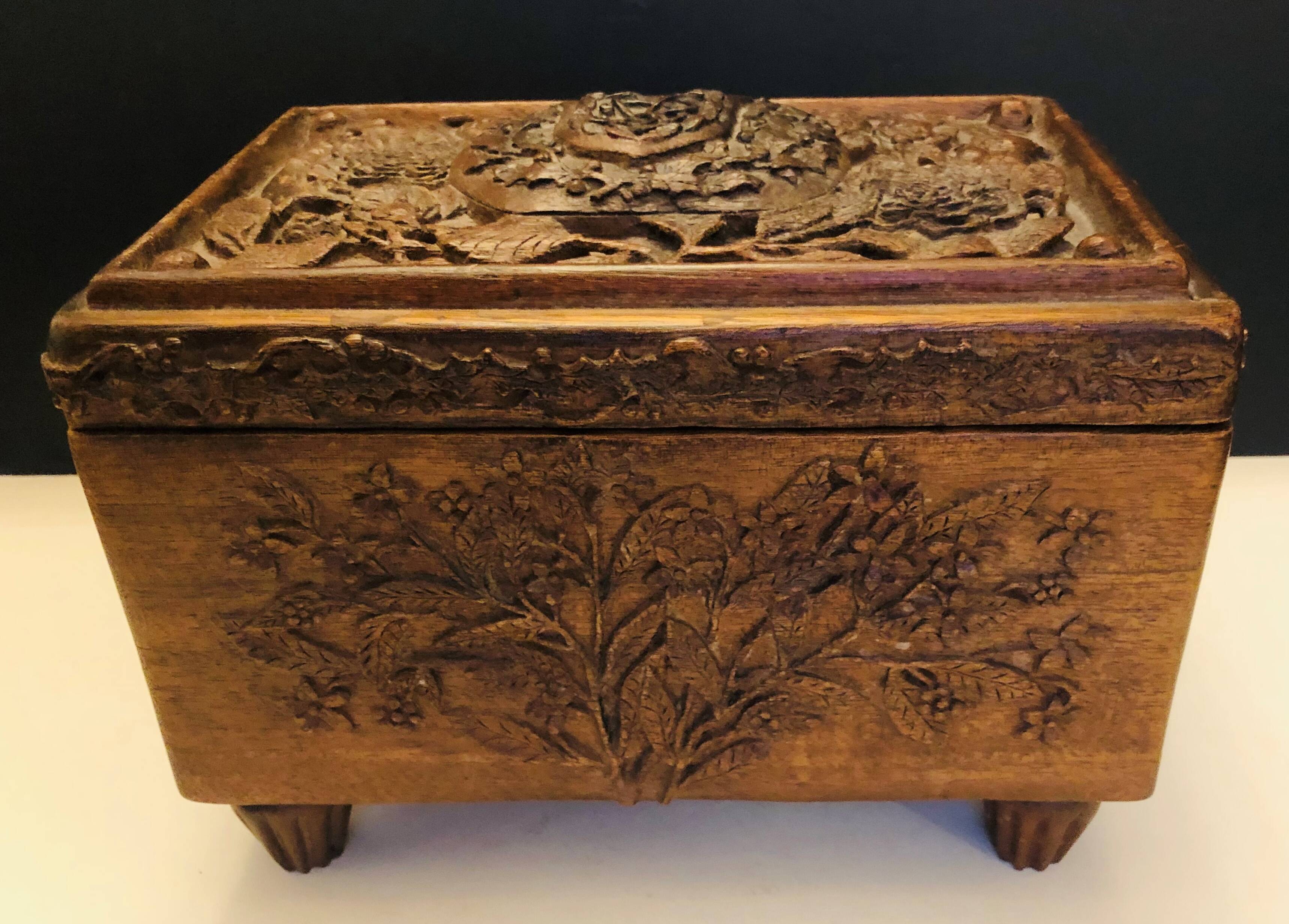 Carved wooden box