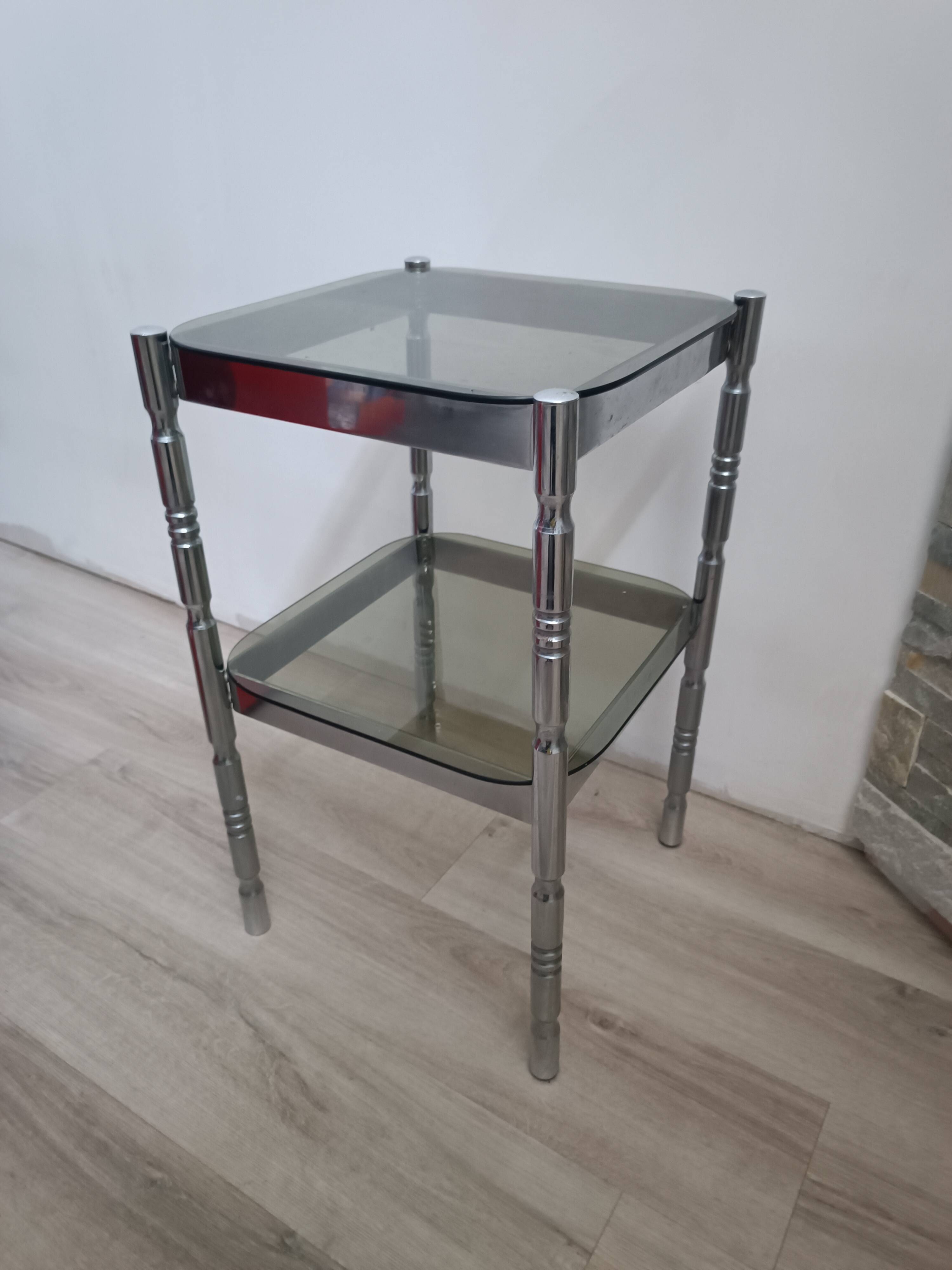 1970s metal and smoked glass side table