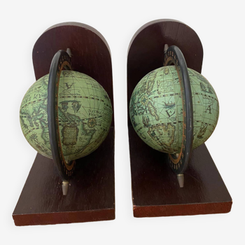 Pair of wooden globe bookends