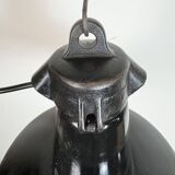 Industrial Black Enamel Factory Lamp with Cast Iron Top, 1950s