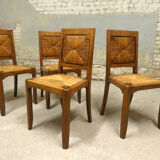Set of 4 oak and straw chairs, 1950