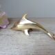 Golden Brass Dolphin Figurine, Dolphin Paperweight Desk Decoration