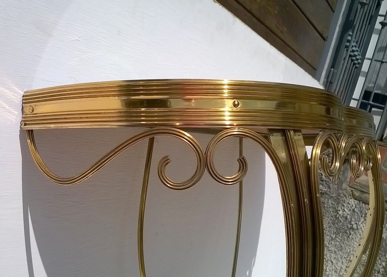 Console italienne en laiton avec haut en verre années 1940