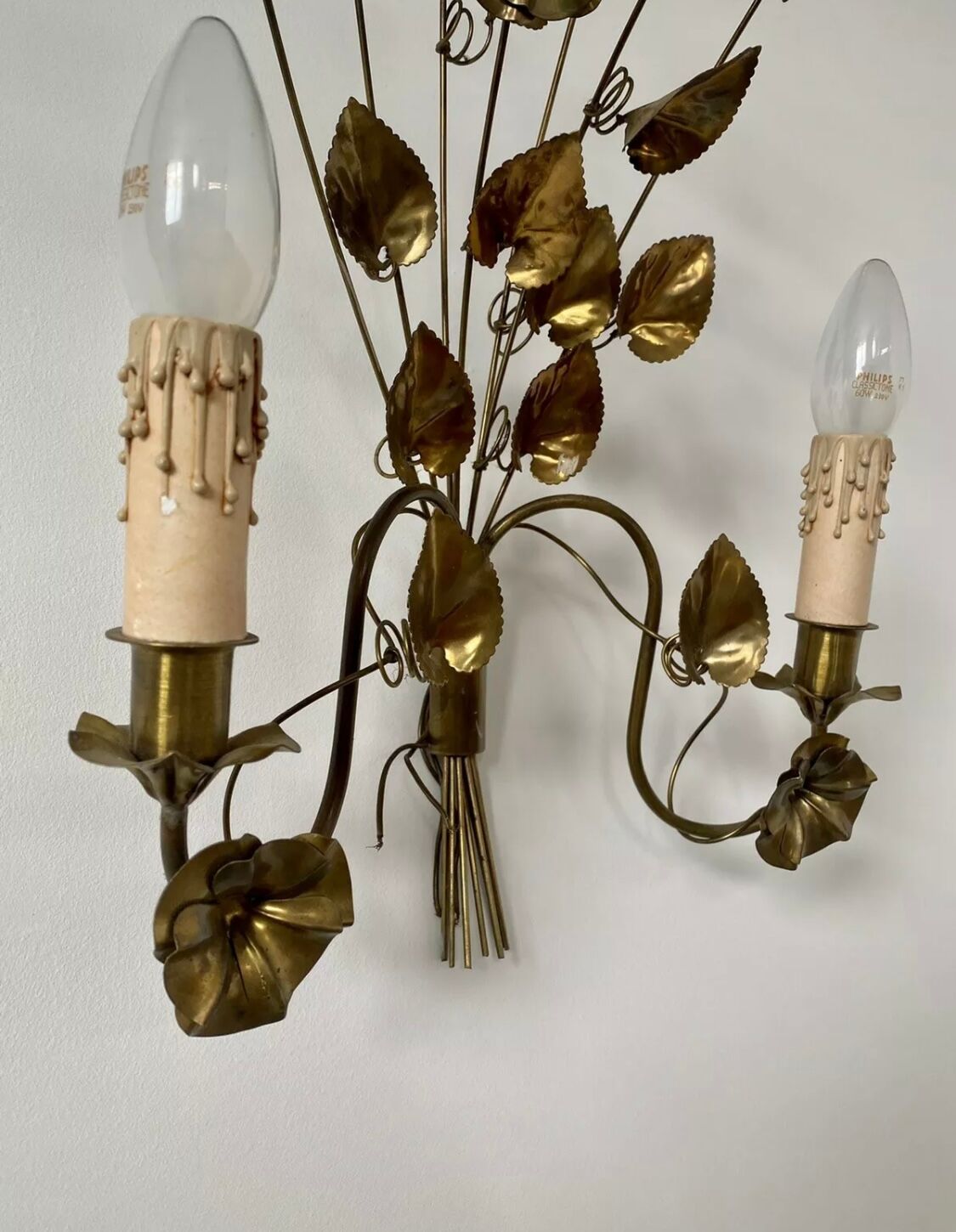 Wall lamp golden brass flowers style Hollywood Regency year 70