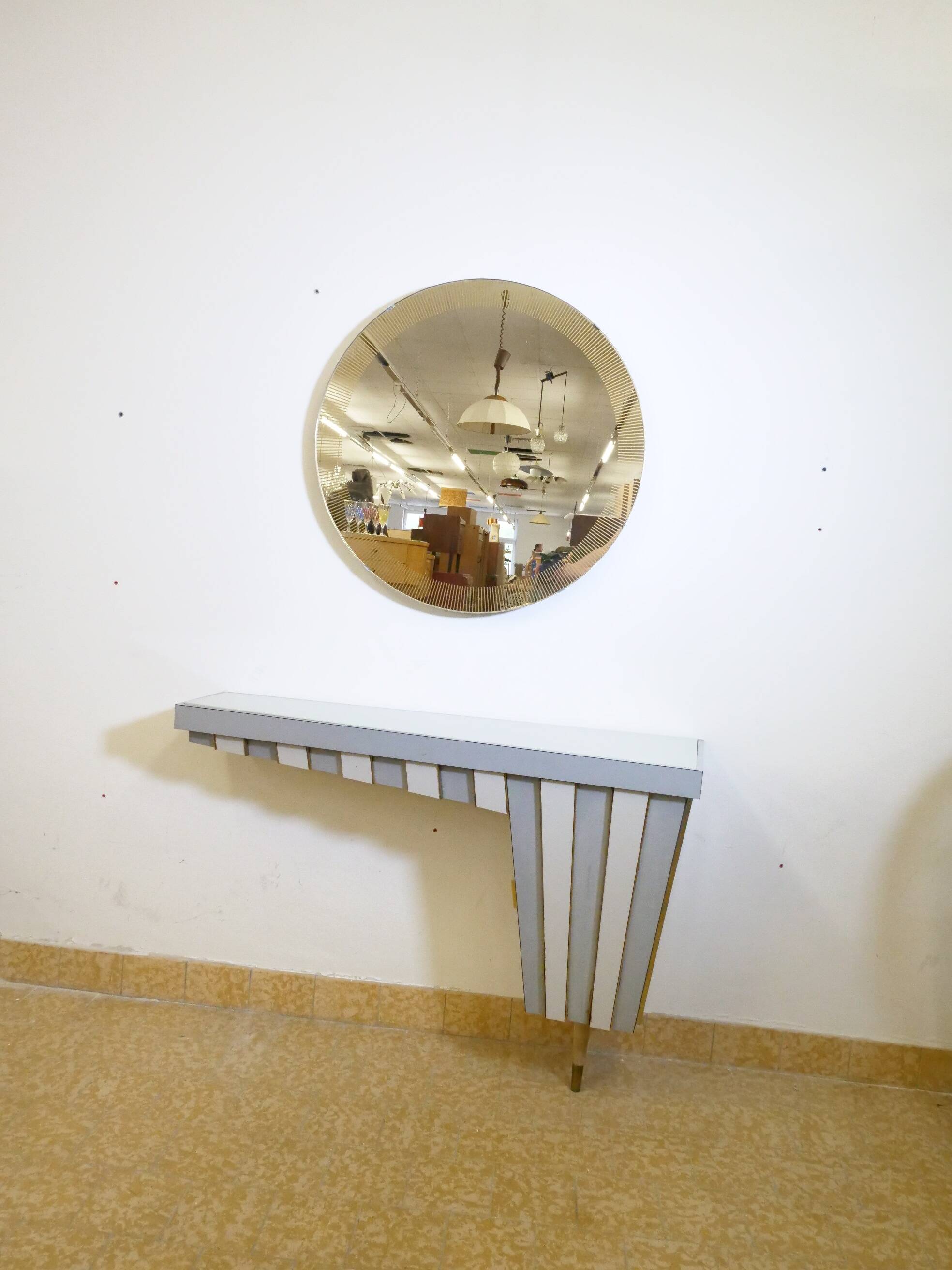 Vintage dressing table with gold trim and mirror, 1950s/1960s