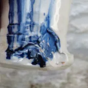Vintage 1950 Brutalist vase in pottery with blue glazes, signed Blaso.