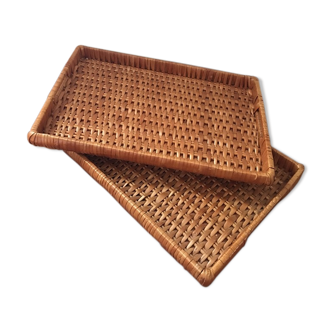 Lot of two trays in wicker 60s