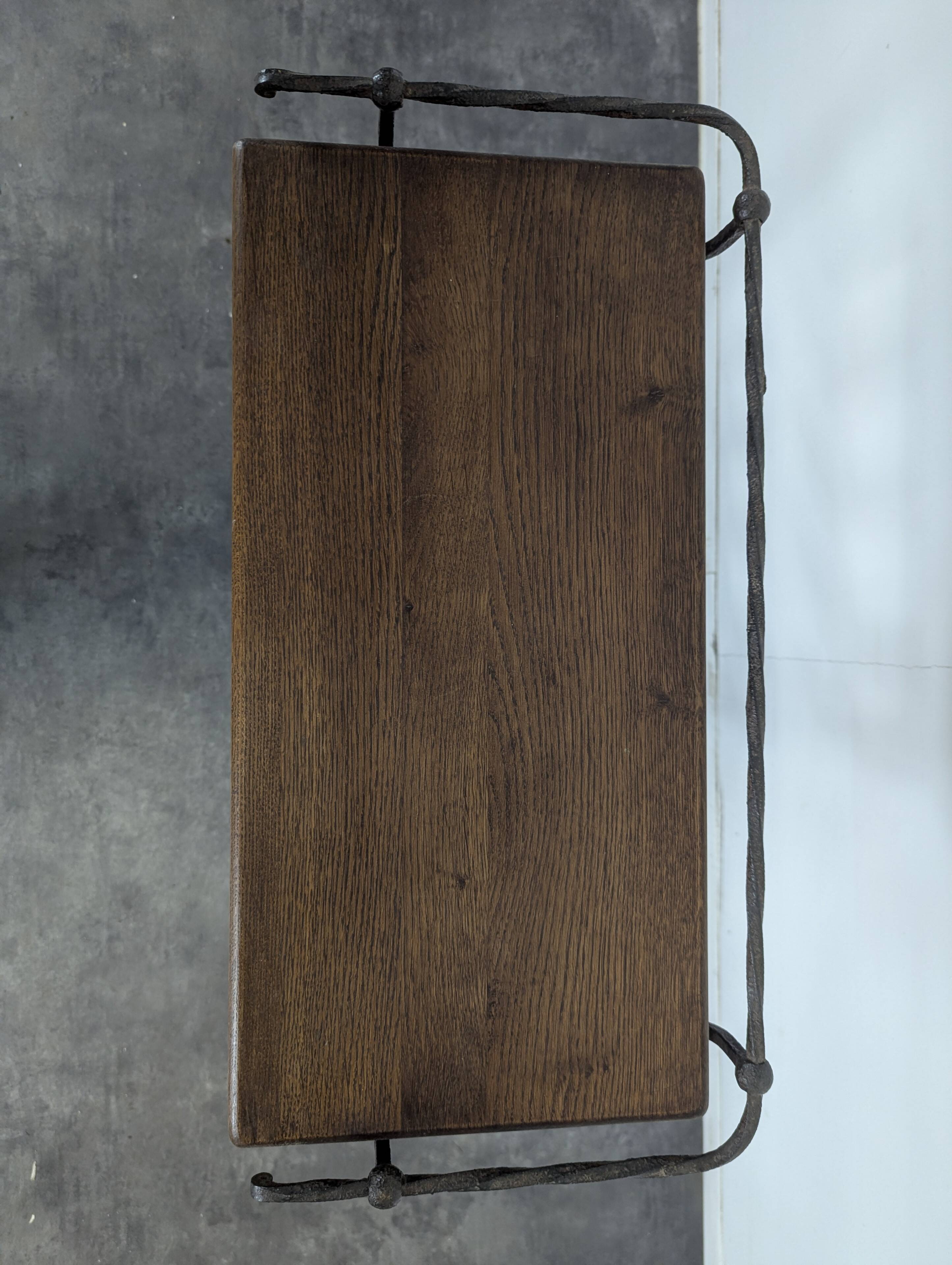 Brutalist magazine rack in wrought iron and oak