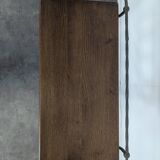 Brutalist magazine rack in wrought iron and oak