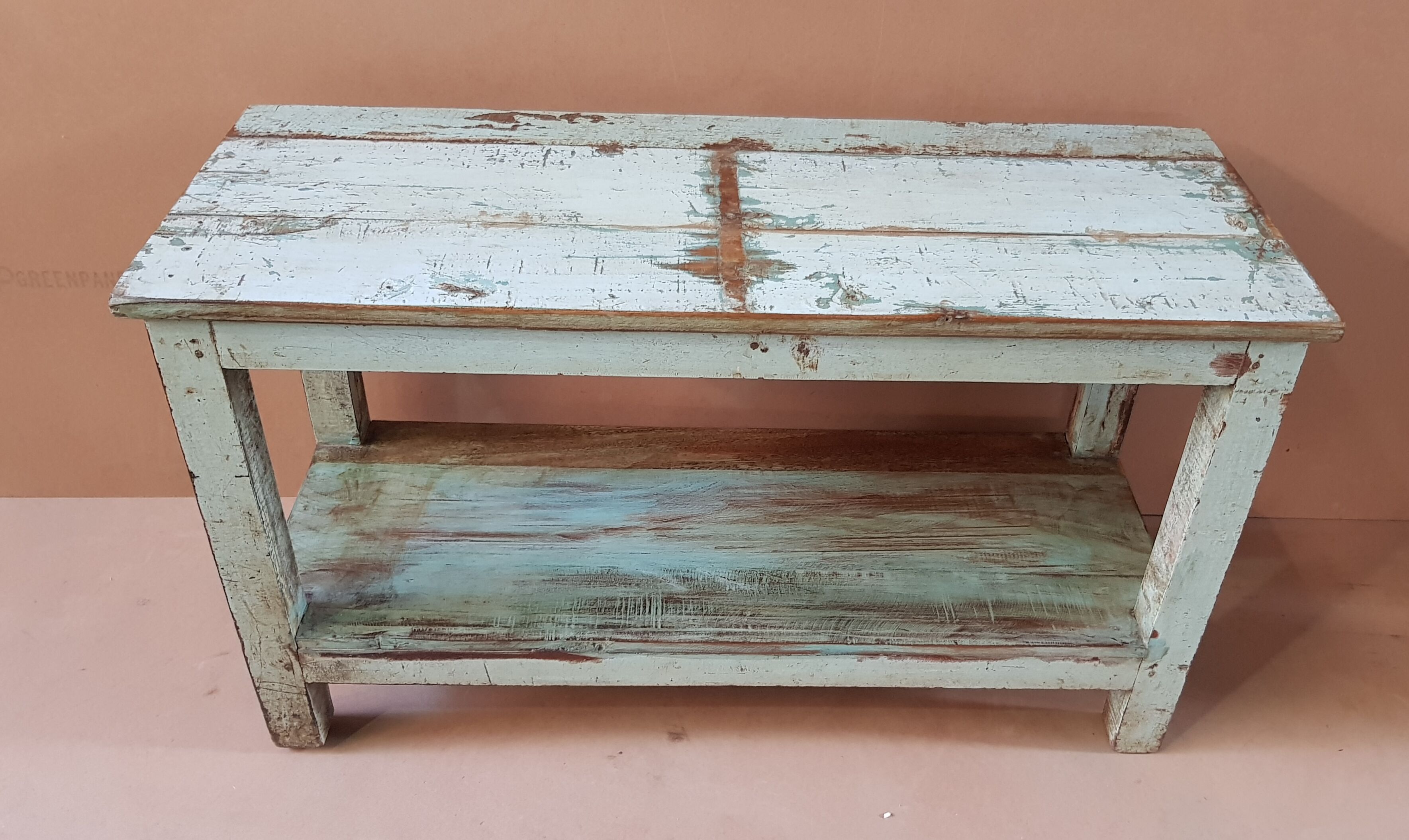 Burmese teak bench with original blue patina