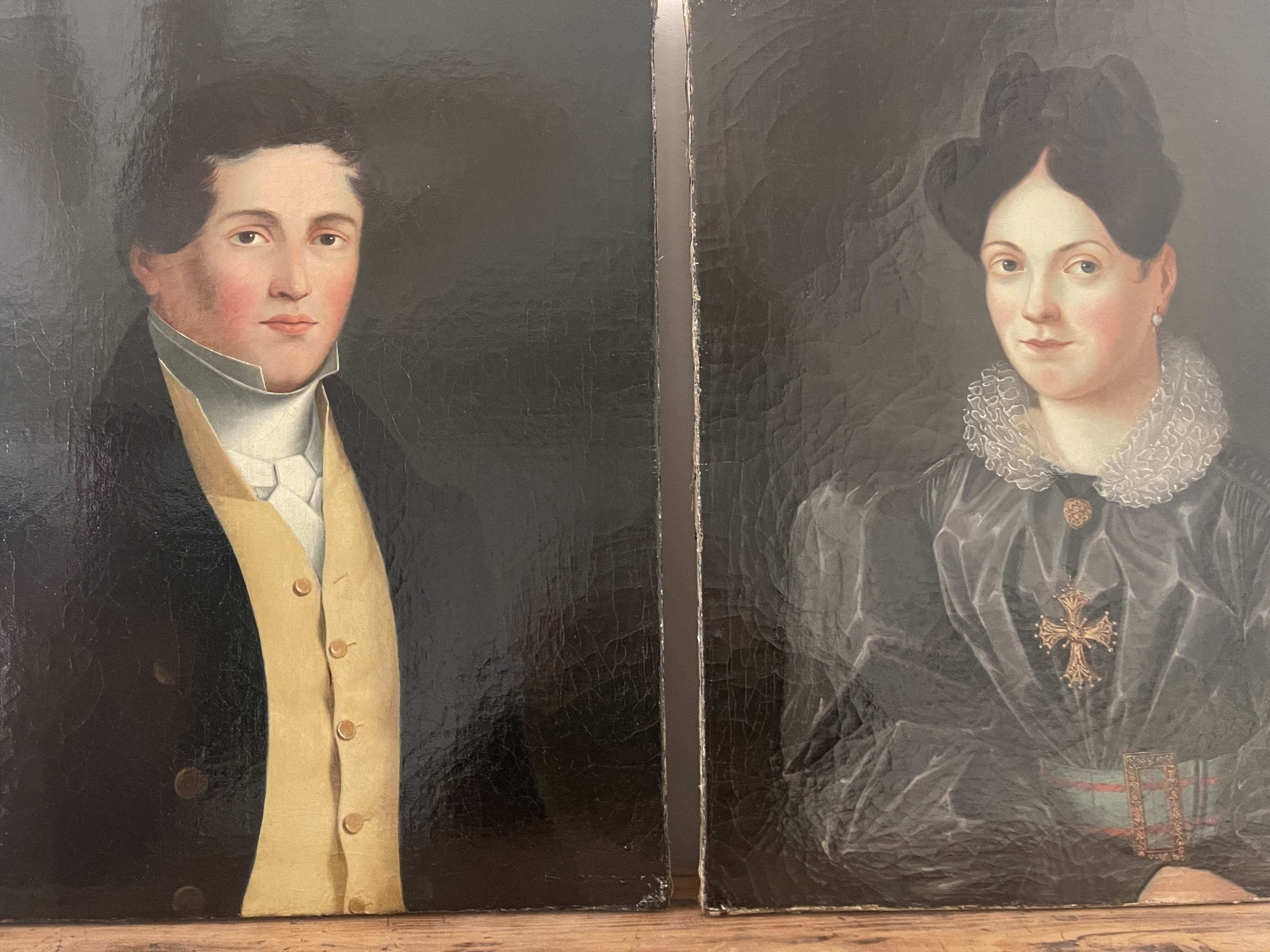 Duo portraits of a young couple painting on oil