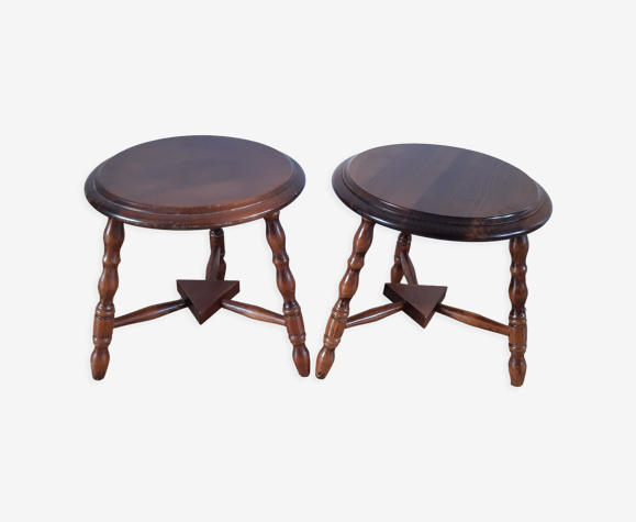 Paire de tabourets en bois tourné vintage années 60