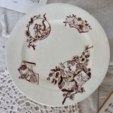 8 assiettes plates en faïence Clairefontaine motif Kyoto sépia fin XIXème