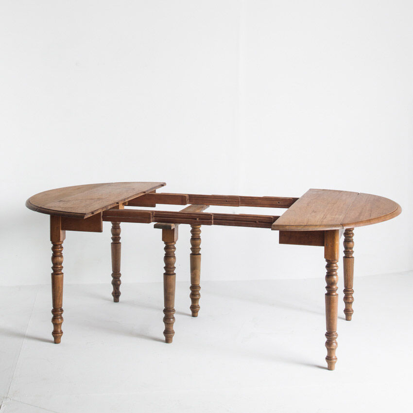 Vintage solid wood table with folding shutters with two extensions, France 1950