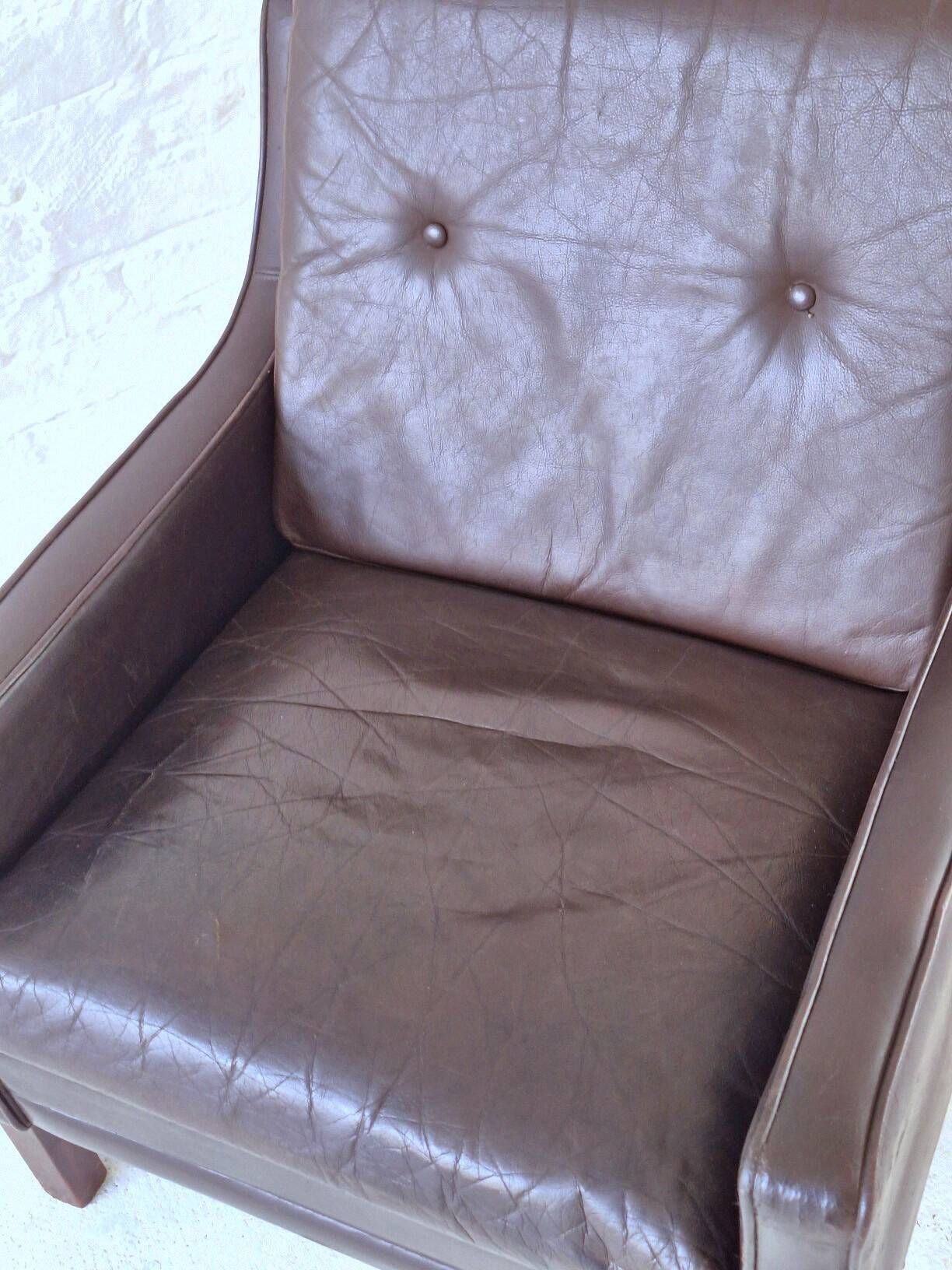 Danish mid century dark brown leather lounge chair, 1960s