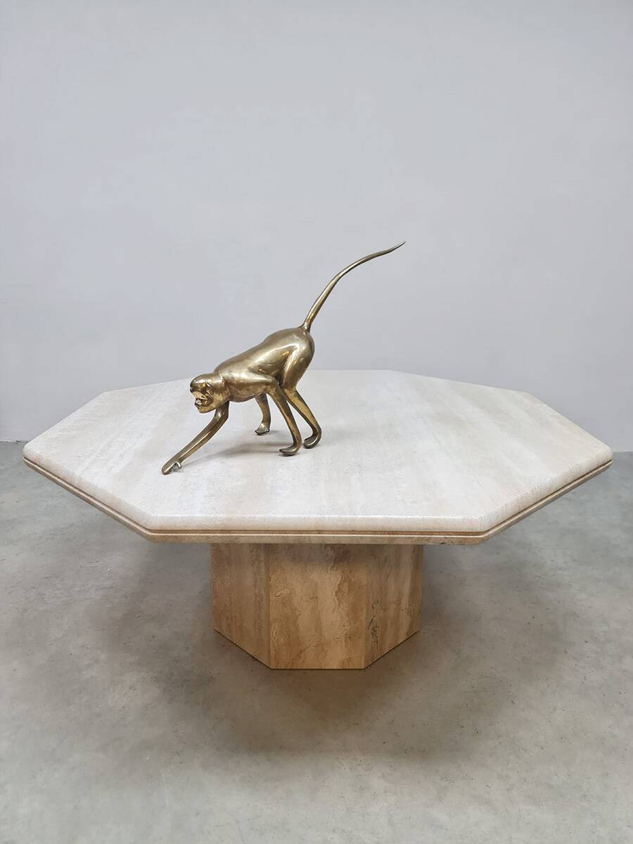 Table basse octogonale en travertin, années 1970