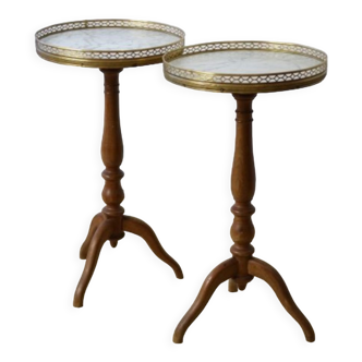 Two round tripod coffee tables louis xvi style