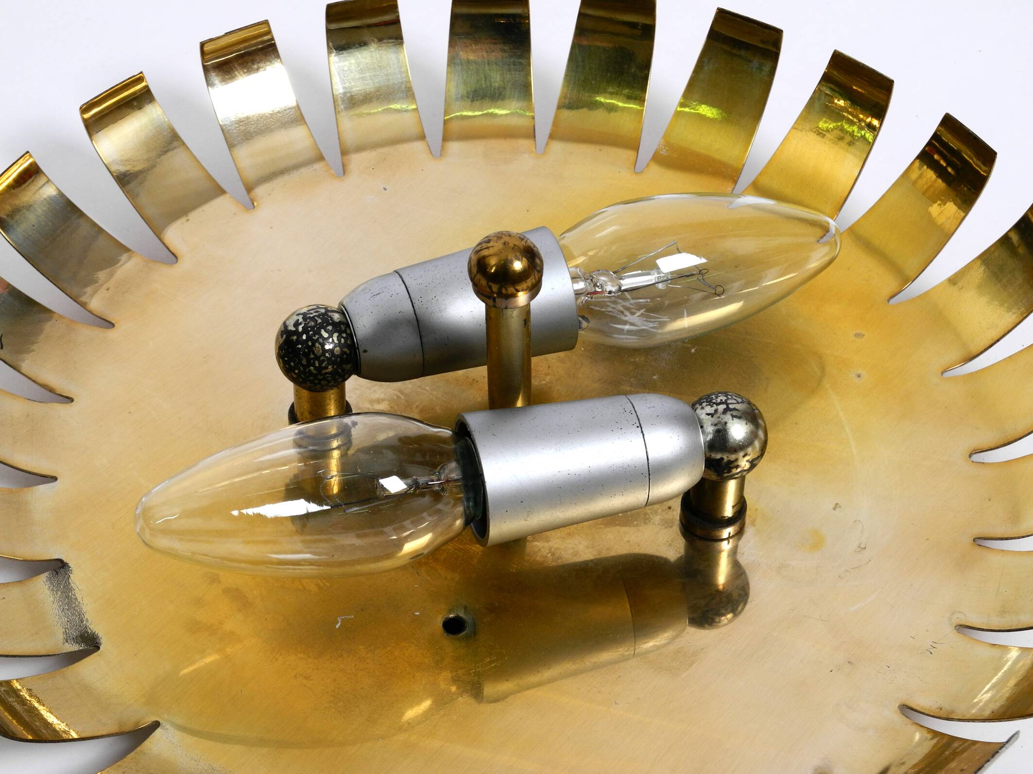 Mid Century Modern ceiling lamp made of glass stones and brass frame