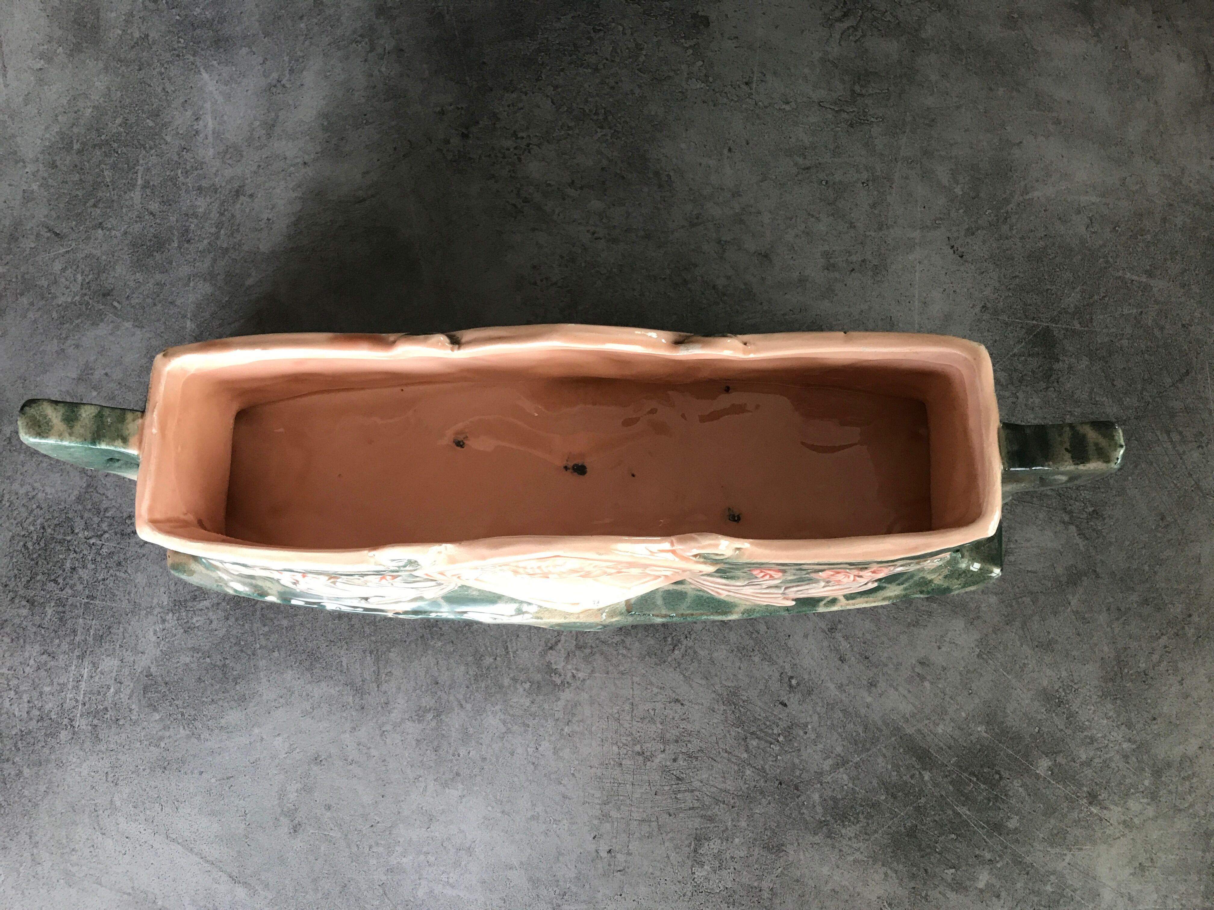 Jardinière with ceramic handles enameled vintage polychrome paint 39.5 cm