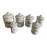 Série de 6 pots à épice en tôle émaillée