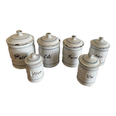 Set of 6 enamelled tin spice jars