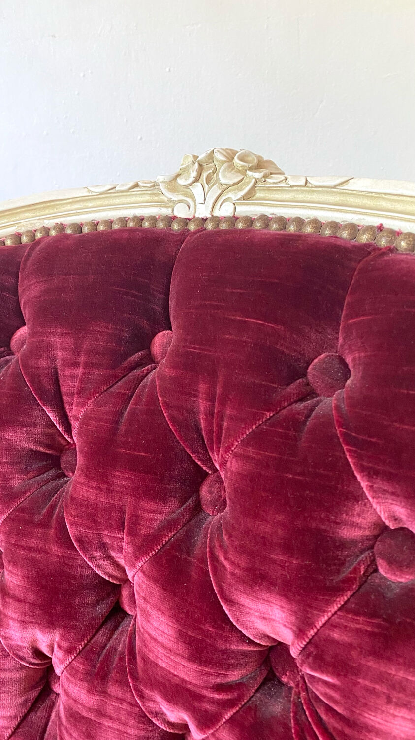 Pair of Louis XV style upholstered velvet armchairs
