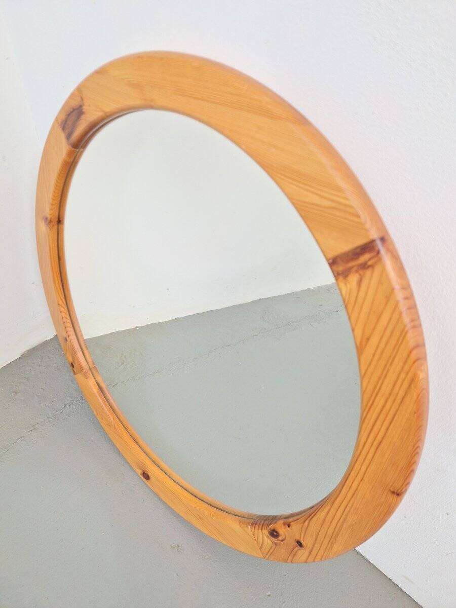 Scandinavian Round Pine Mirror, 1970s