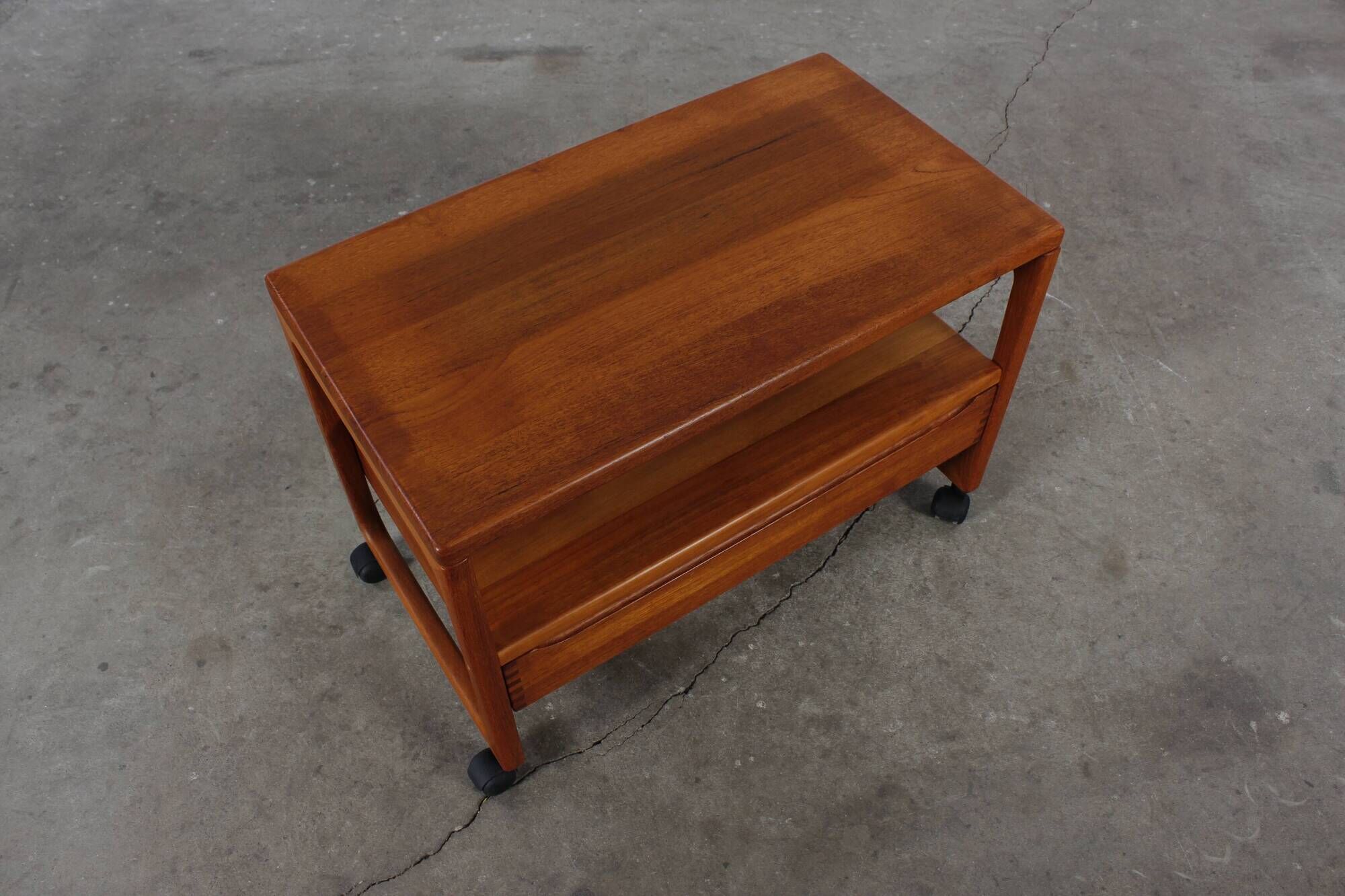 Vintage teak side table, serving trolley, Danish design MCM