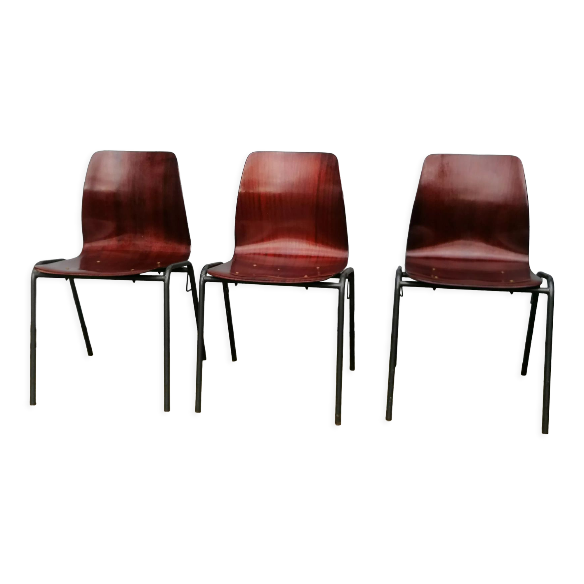 Suite of 3 design chairs germany Pagholz black backrests 1960/70