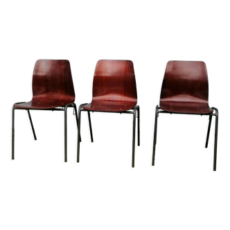 Suite de 3 chaises design germany Pagholz dossiers noirs 1960/70