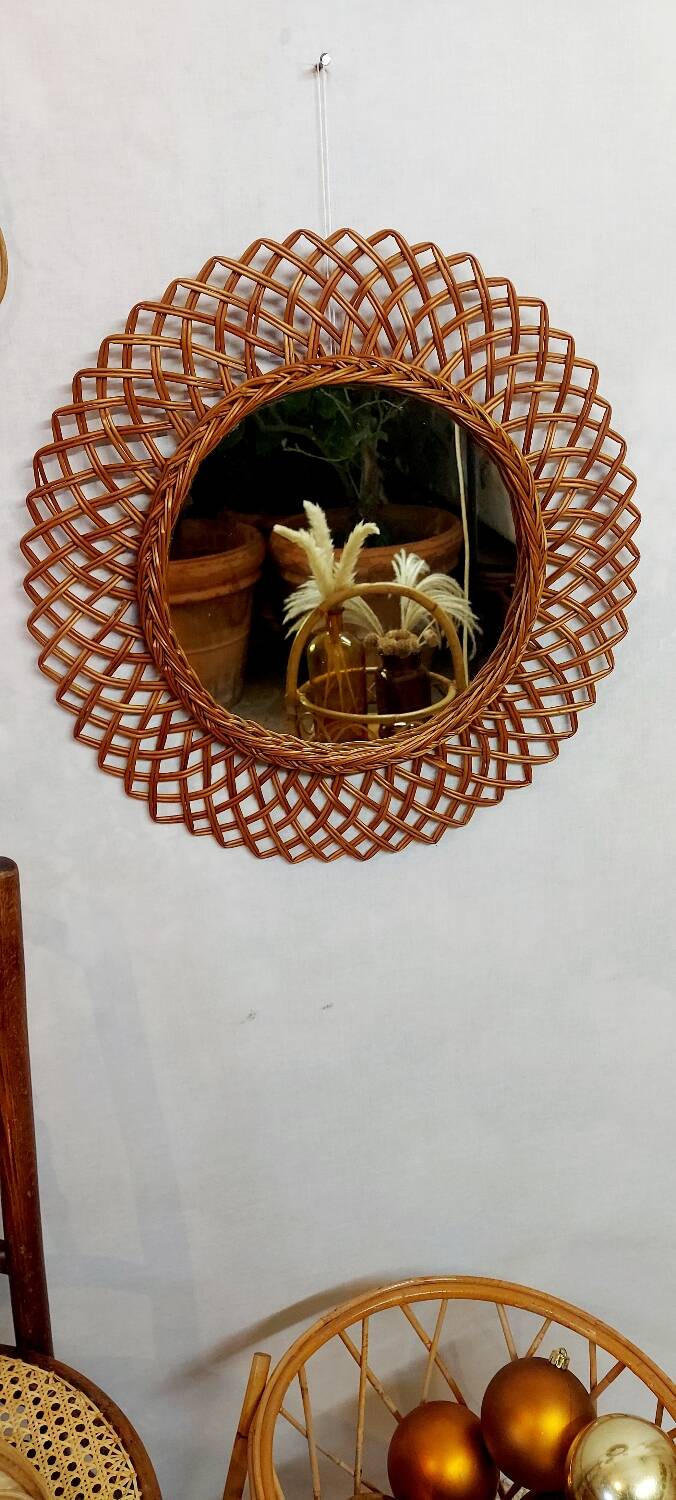 Grand miroir rotin