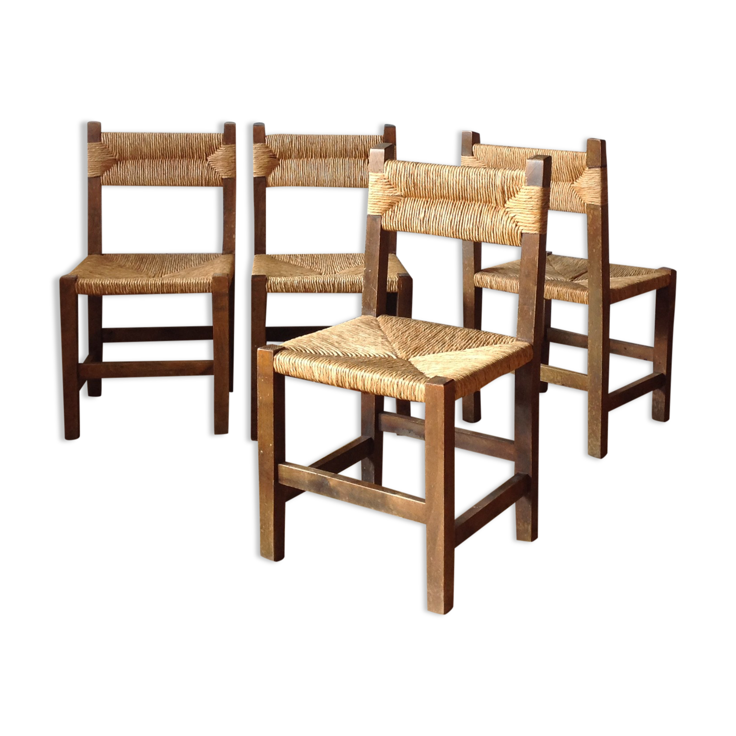 4 mulched wood country chairs