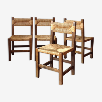 4 mulched wood country chairs
