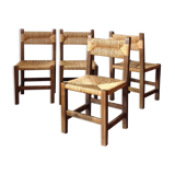 4 chaises champetre bois paillées